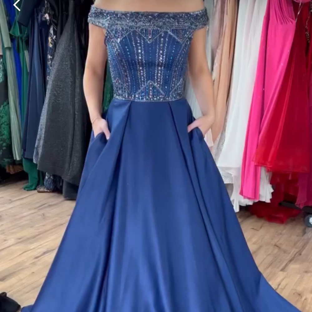 Macduggal one of a kind ball gown with pockets